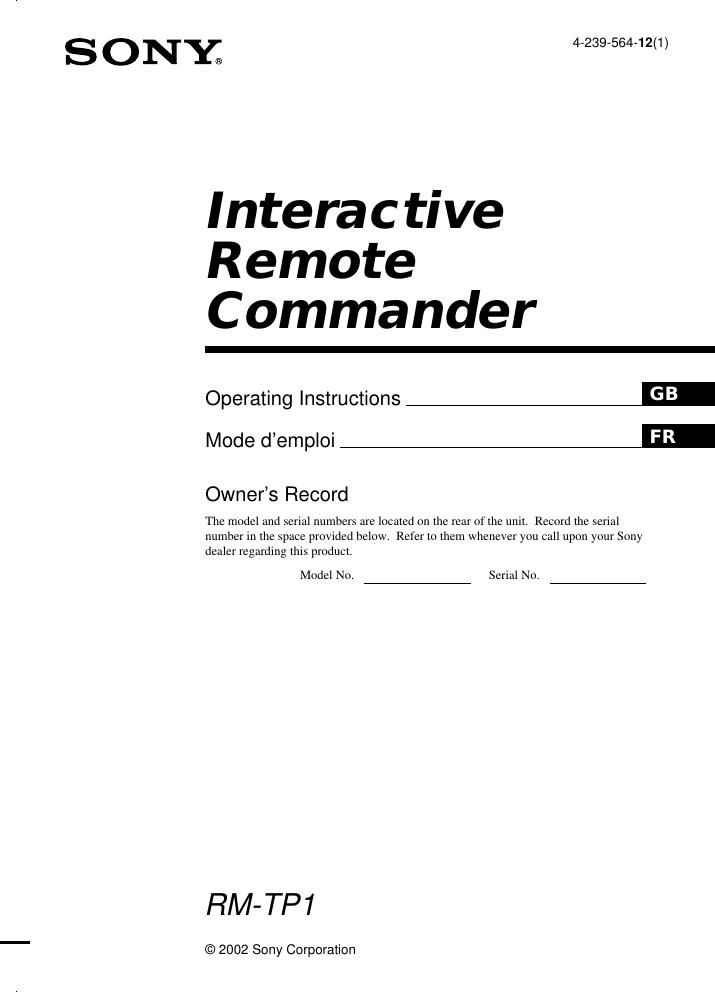sony rm tp 1 owners manual