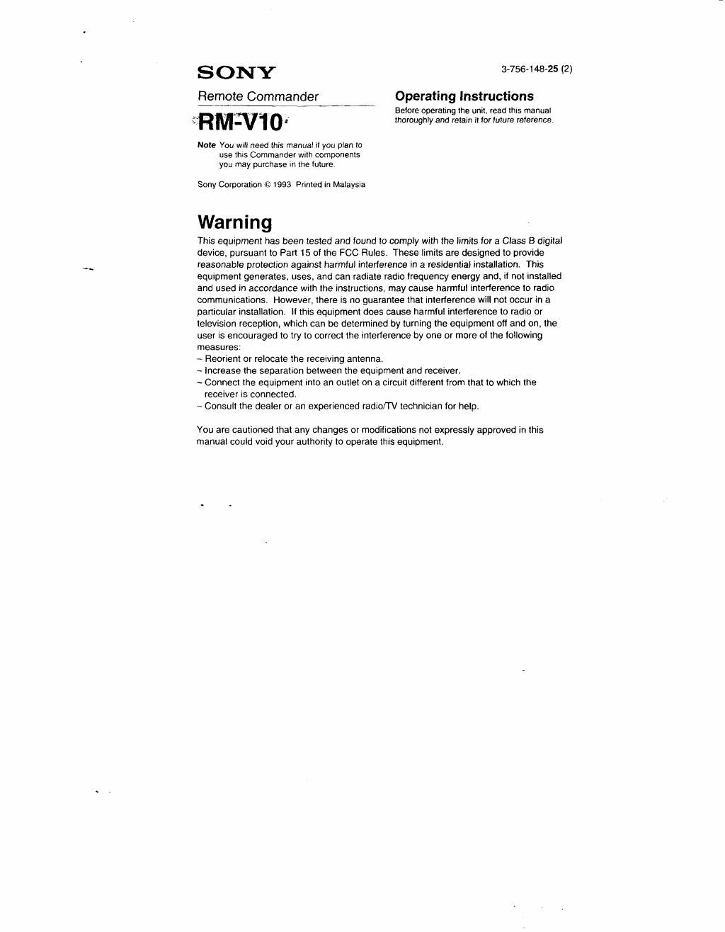 sony rm v 10 owners manual