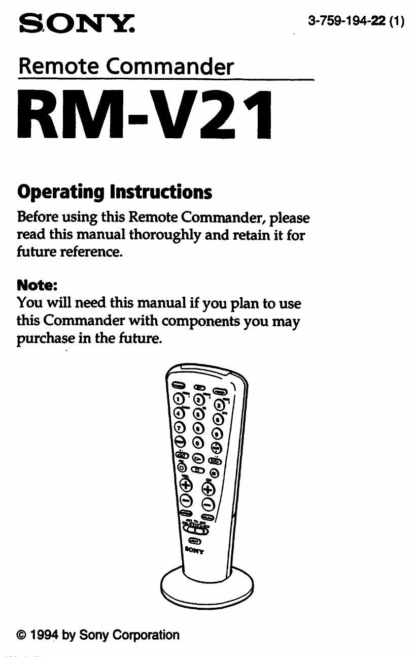 sony rm v 21 owners manual