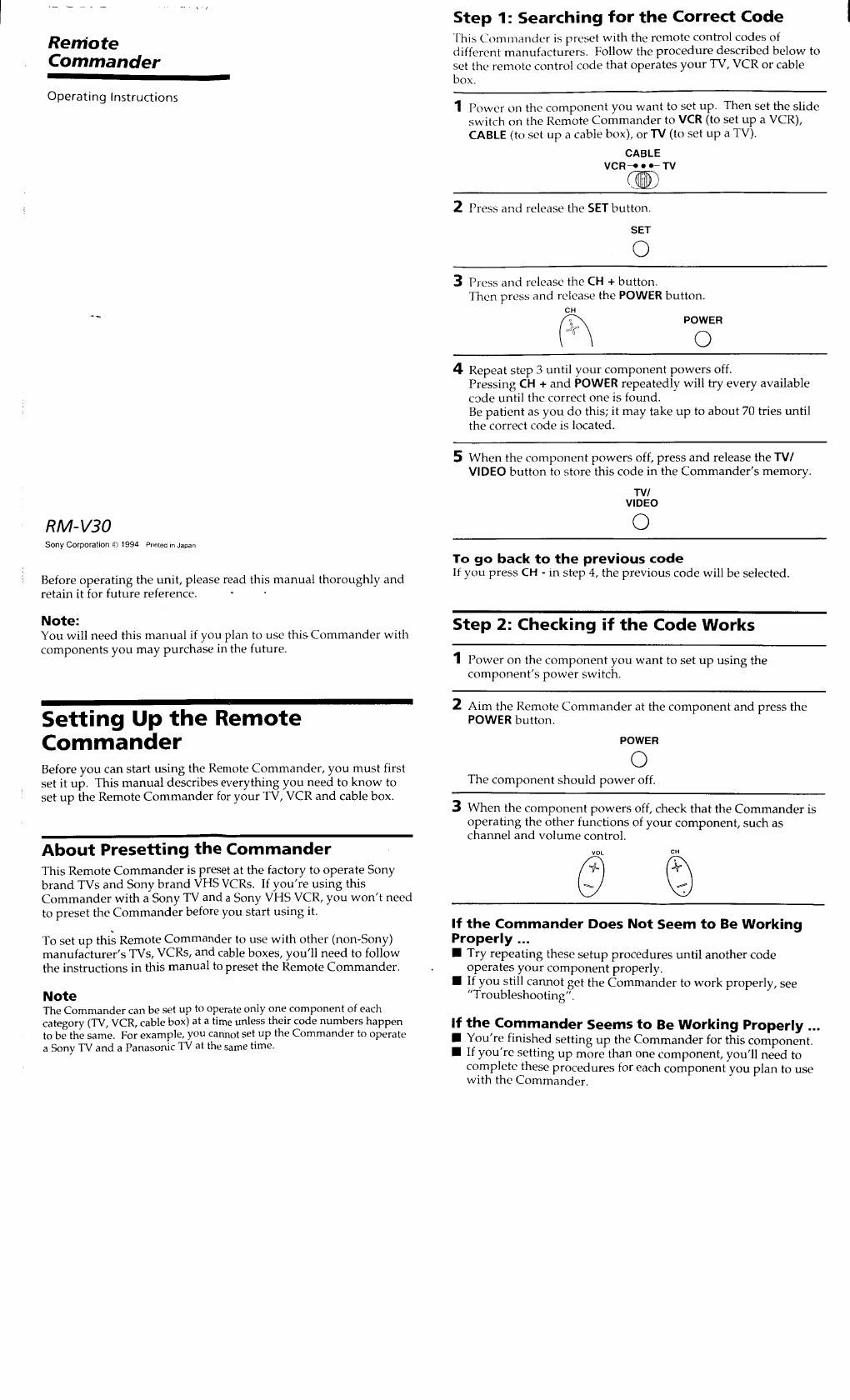 sony rm v 30 owners manual