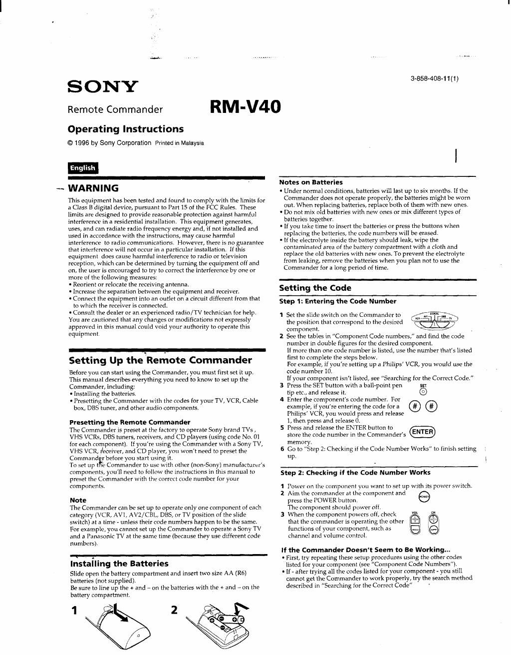 sony rm v 40 owners manual