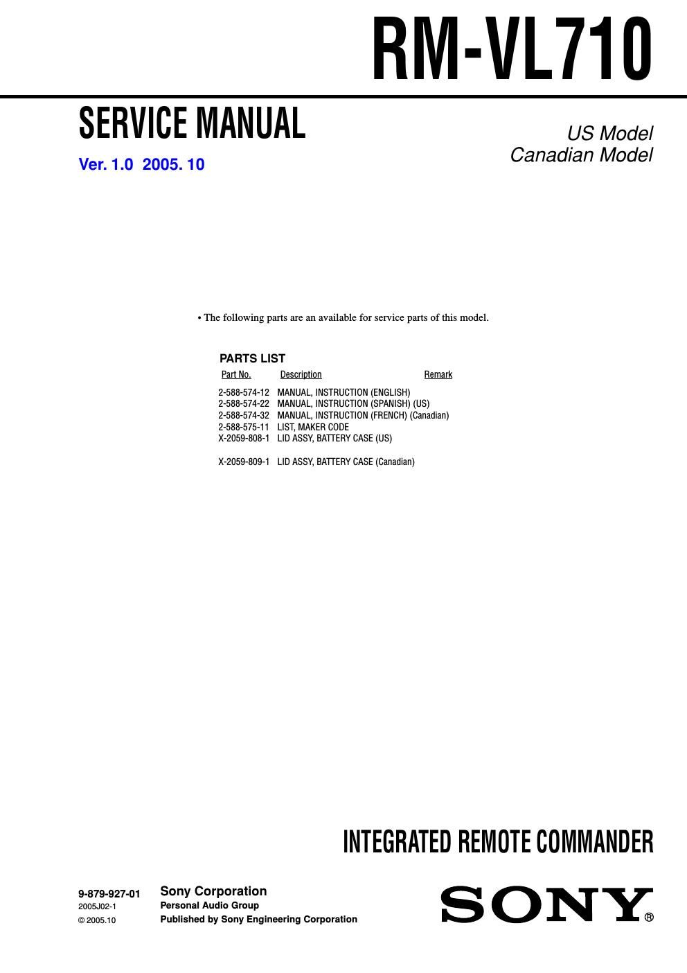 sony rm vl 710 service manual