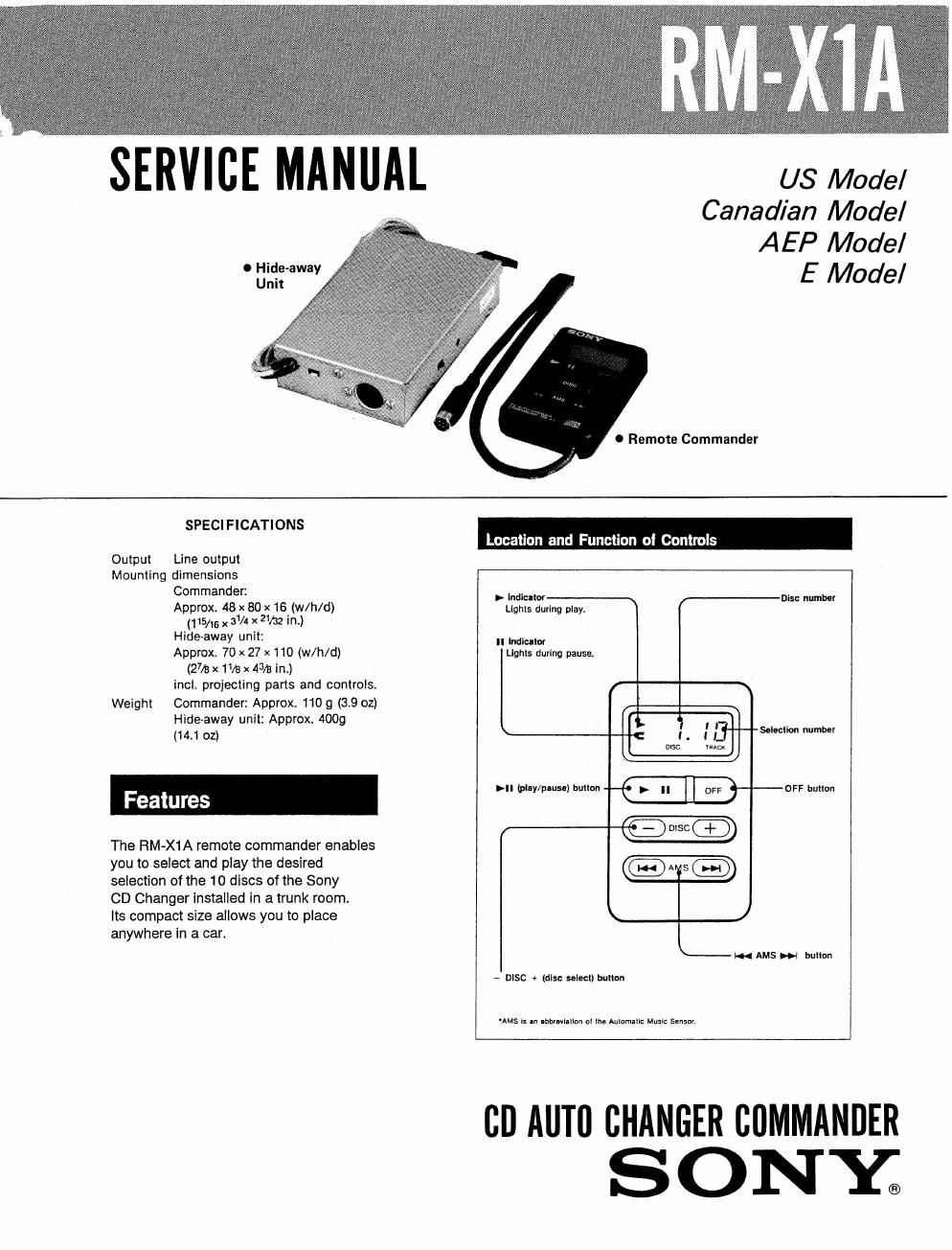 sony rm x 1 a service manual