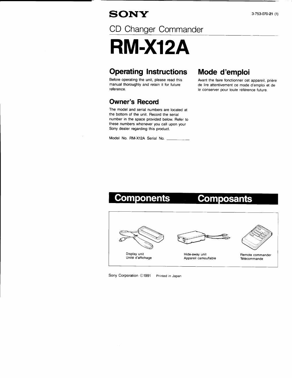 sony rm x 12 a owners manual