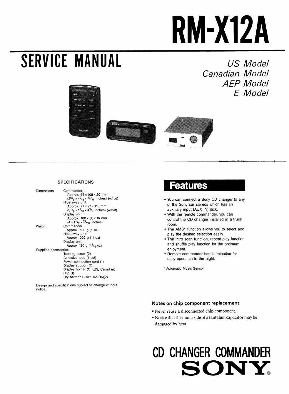 sony rm x 12 a service manual