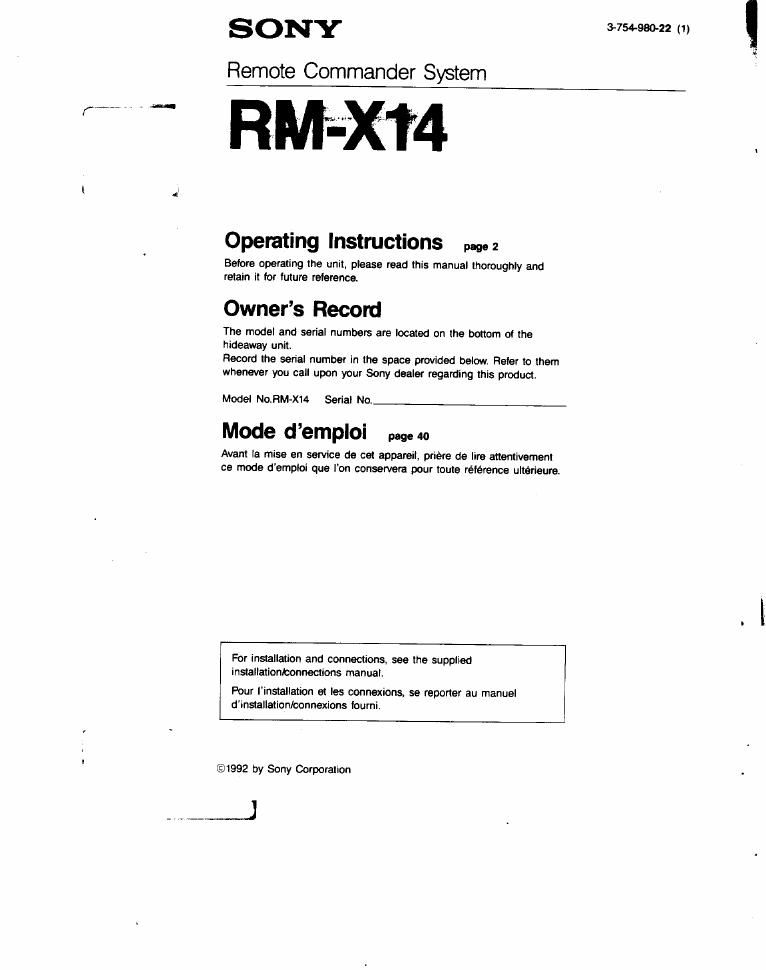 sony rm x 14 owners manual