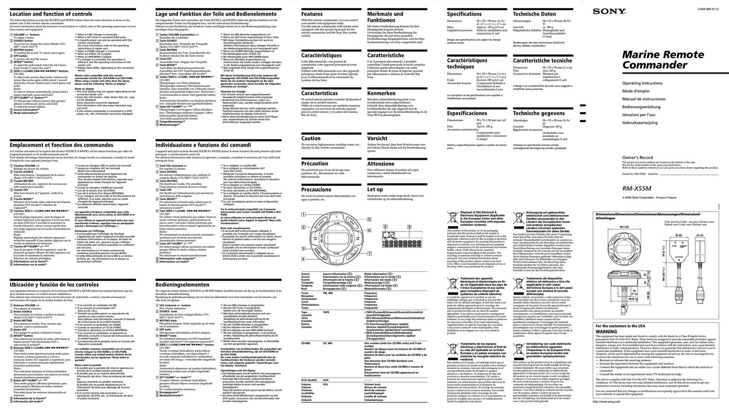 sony rm x 55 m owners manual