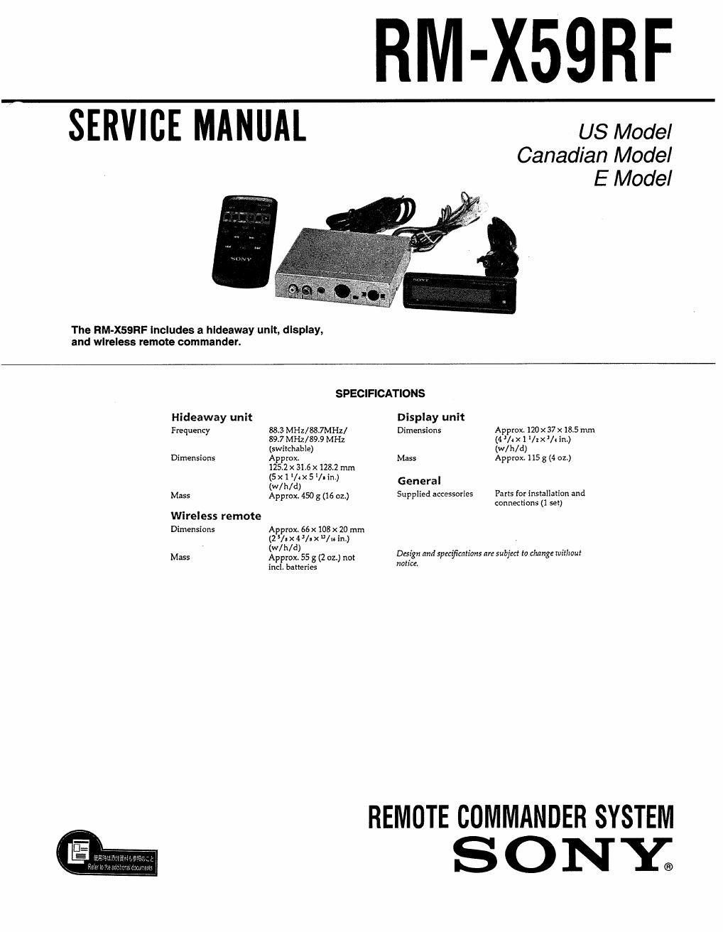 sony rm x 59 rf service manual