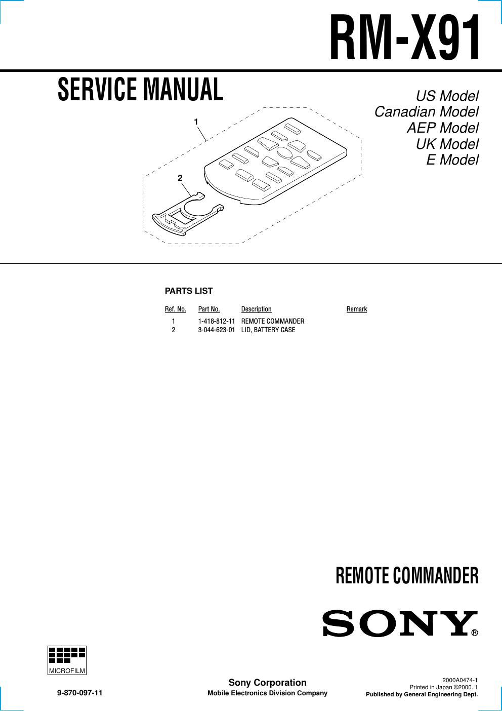 sony rm x 91 service manual