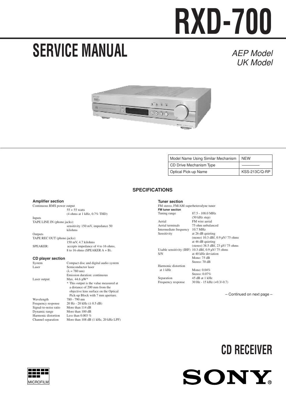 sony rxd 700 service manual