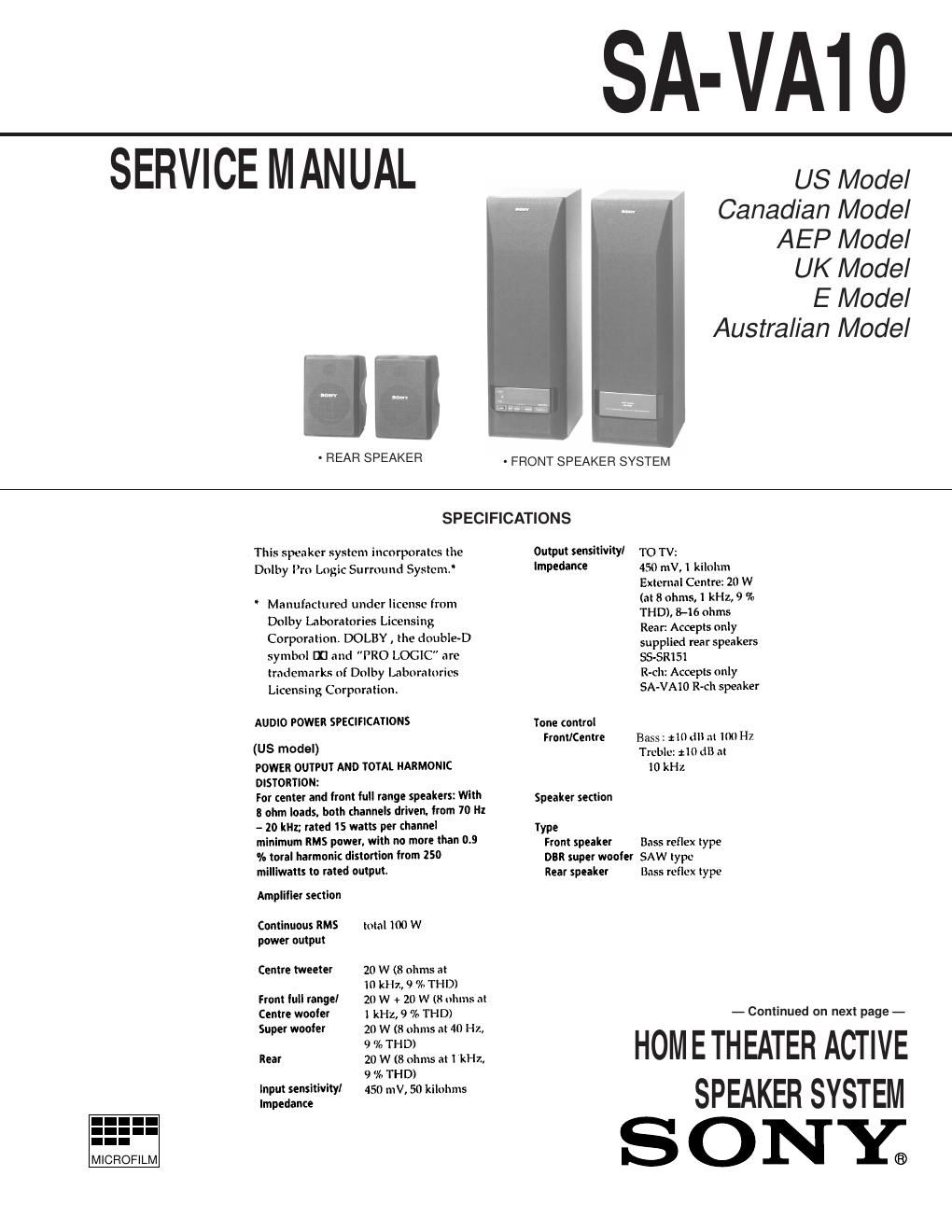 sony sava 10 service manual