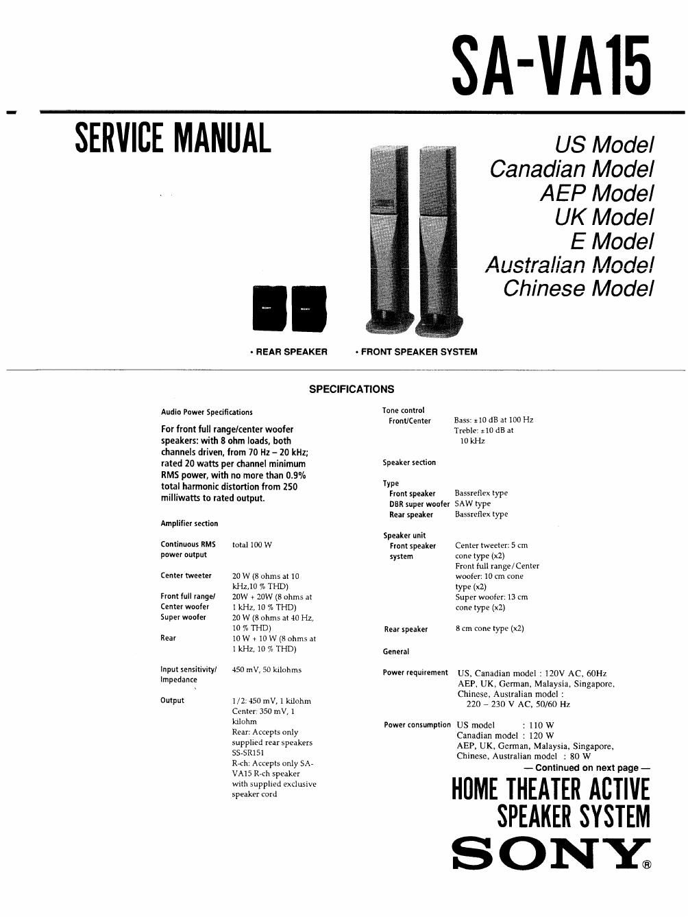 sony sava 15 service manual