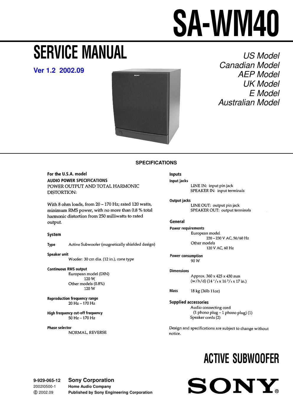 sony sa wm 40 service manual