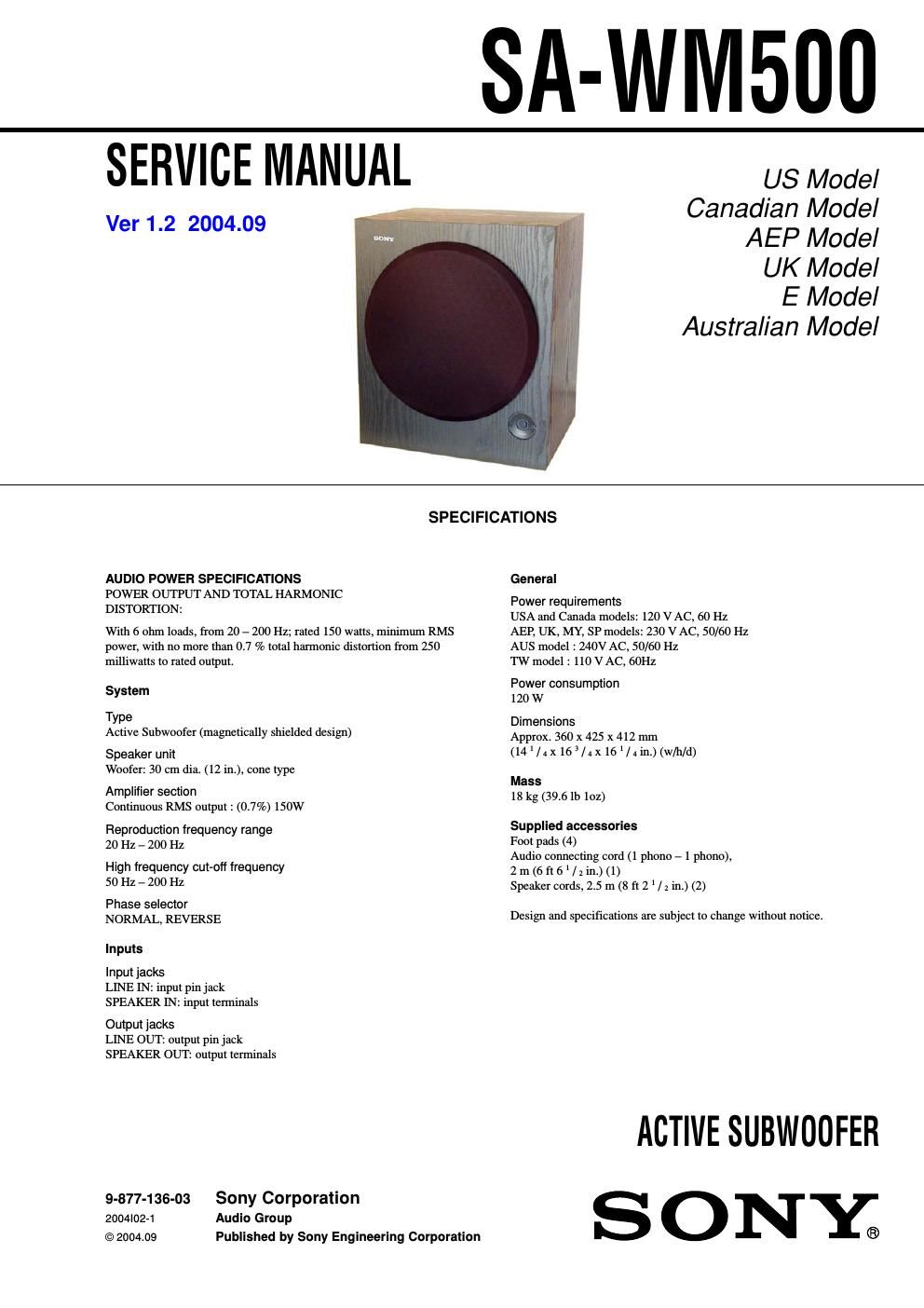 sony sa wm 500 service manual
