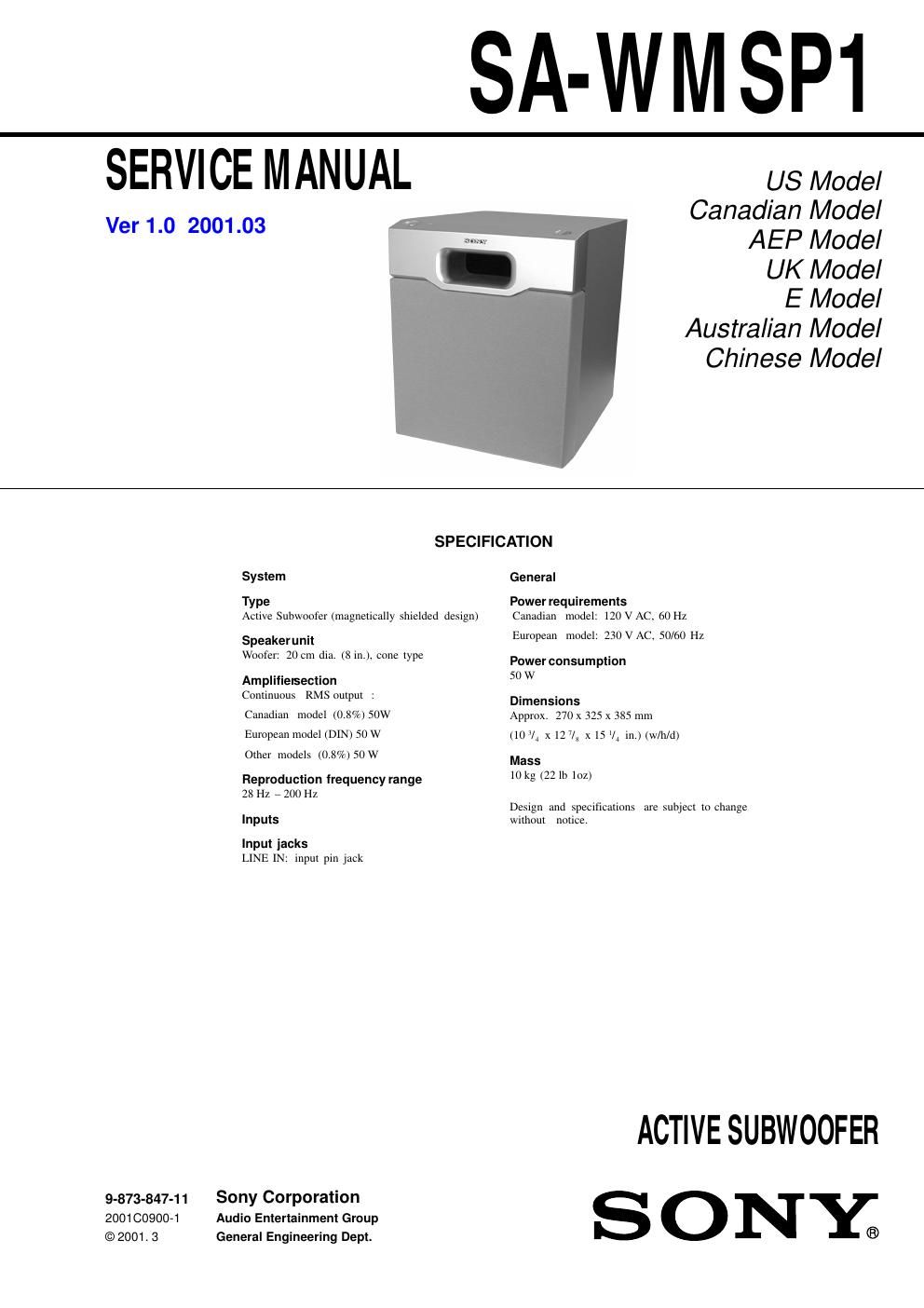 sony sa wmsp 1 service manual