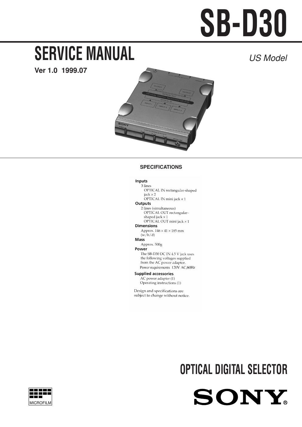 sony sb d 30 service manual