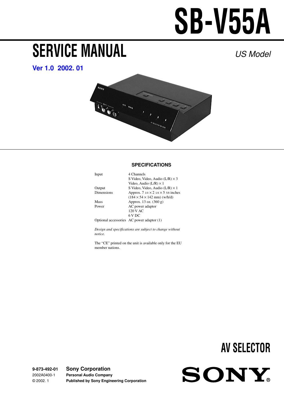 sony sb v 55 a service manual