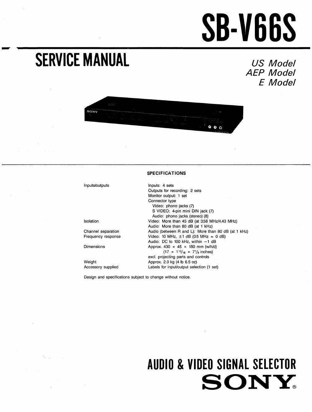 sony sb v 66 s service manual