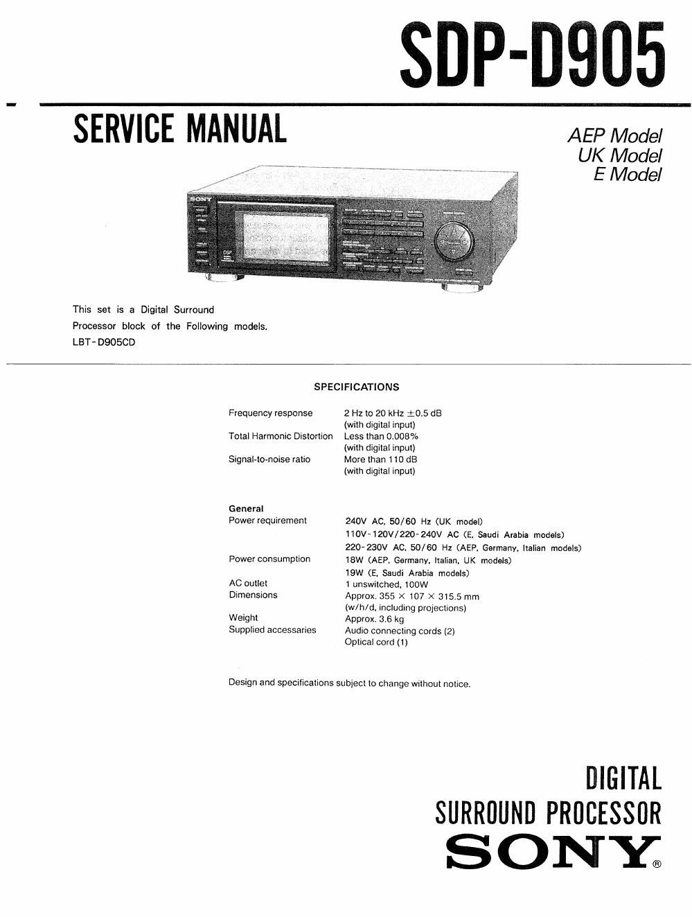 sony sdp d 905 service manual