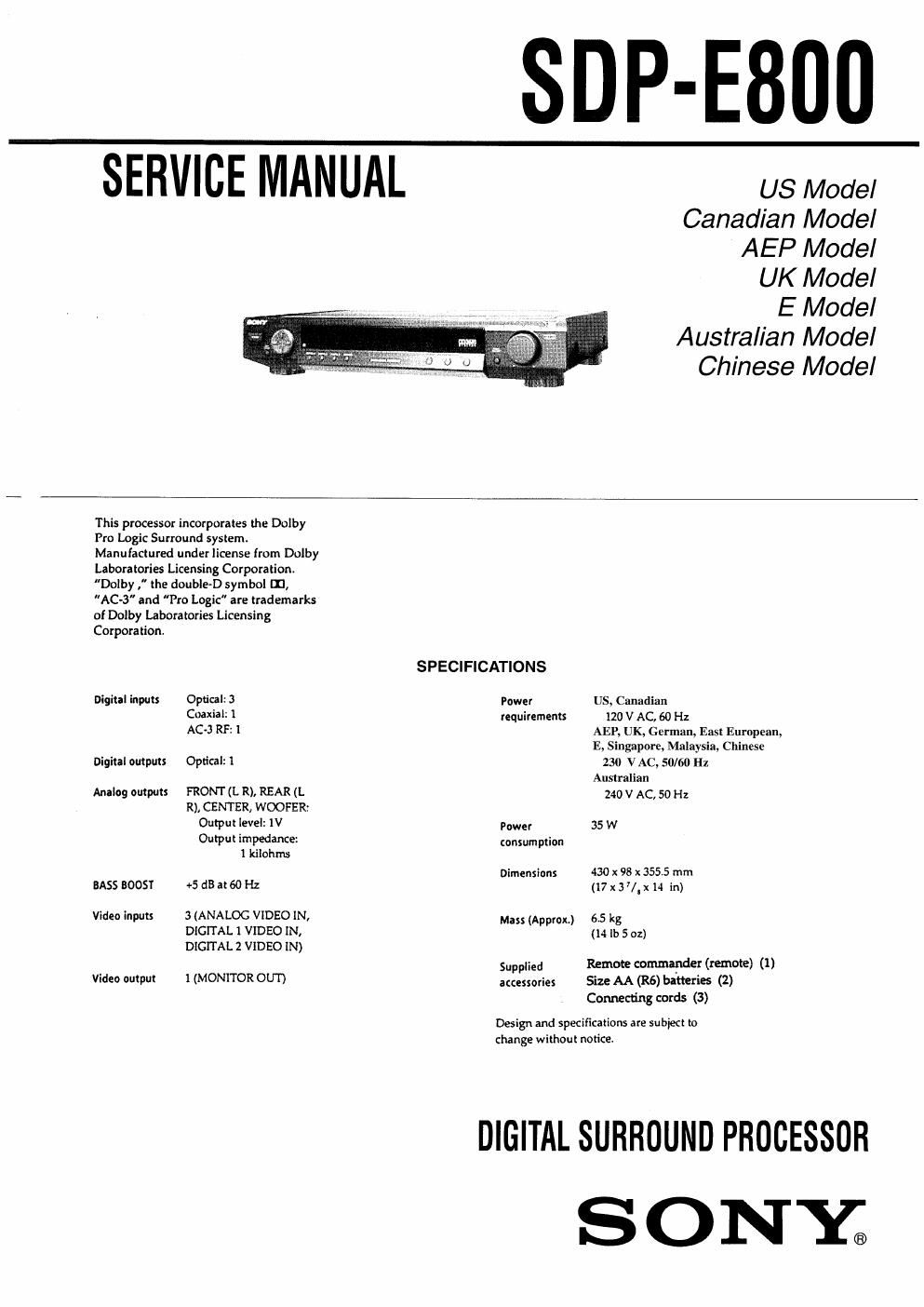 sony sdp e 800 service manual