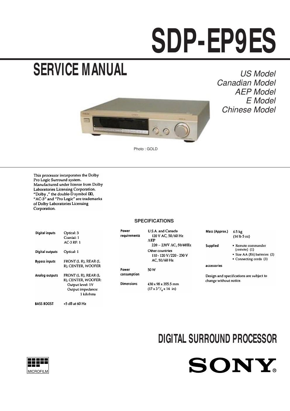 sony sdp ep 9 es service manual