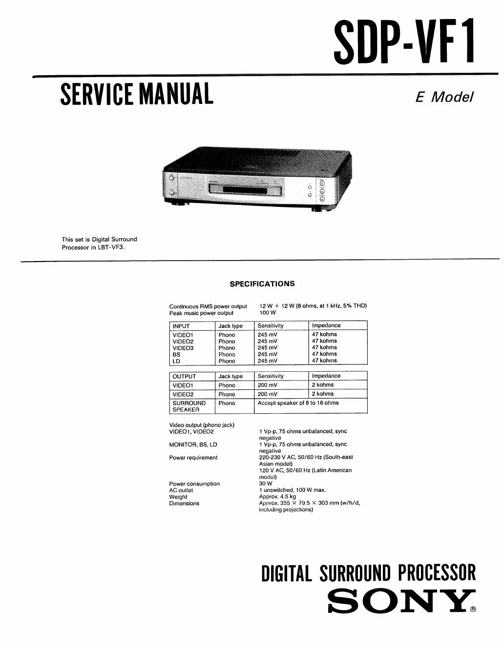 sony sdp vf 1 service manual