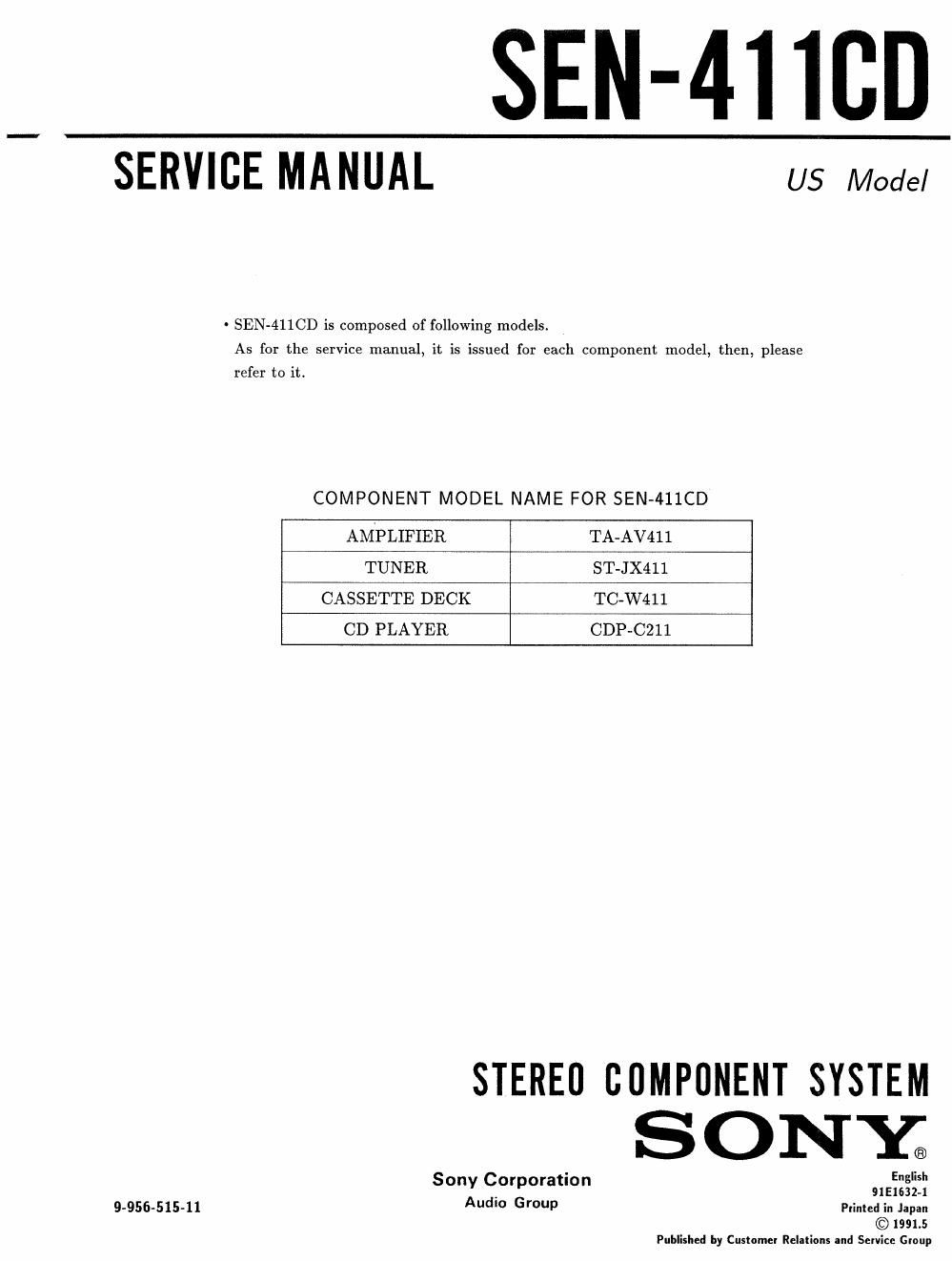 sony sen 411 cd service manual