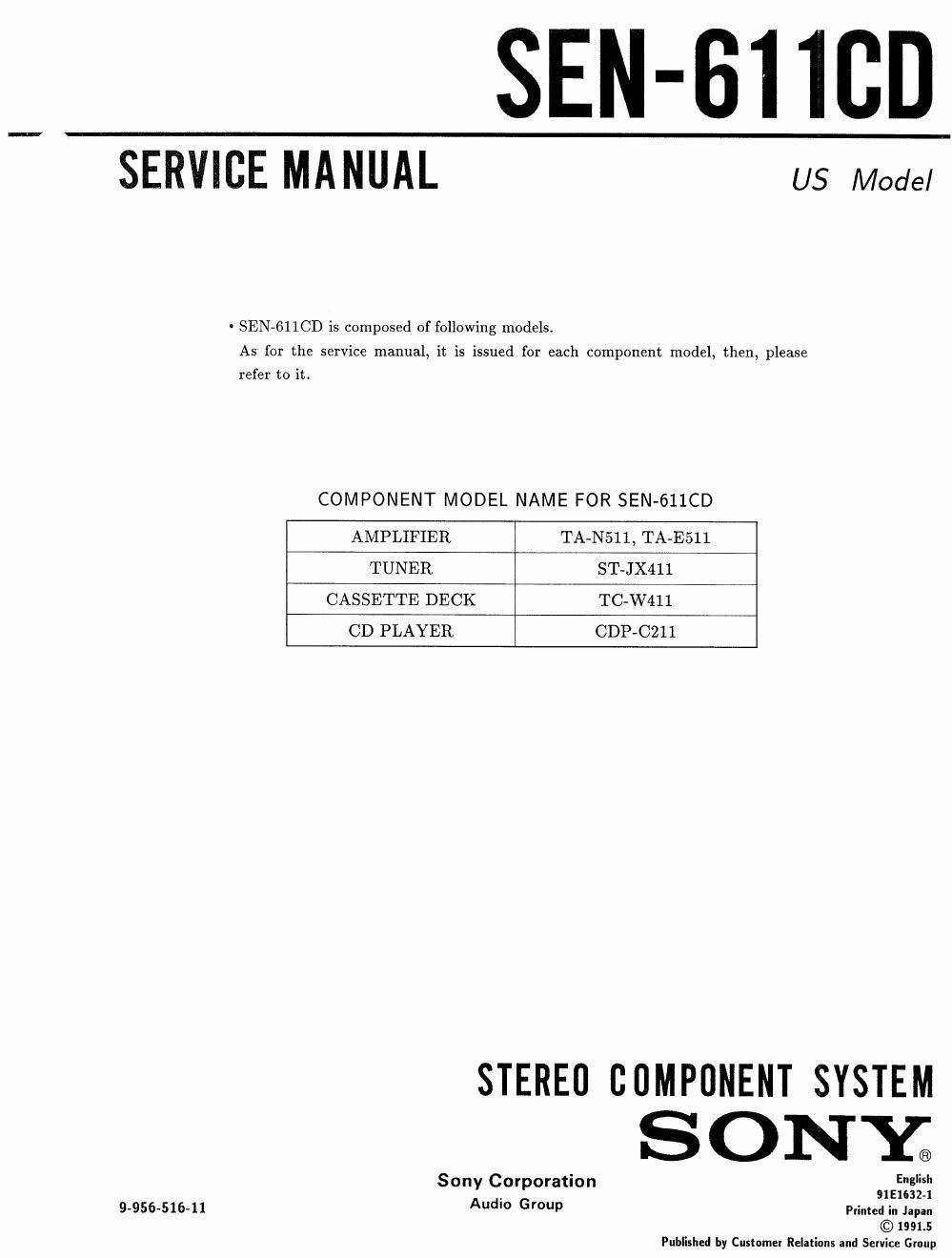 sony sen 611 cd service manual