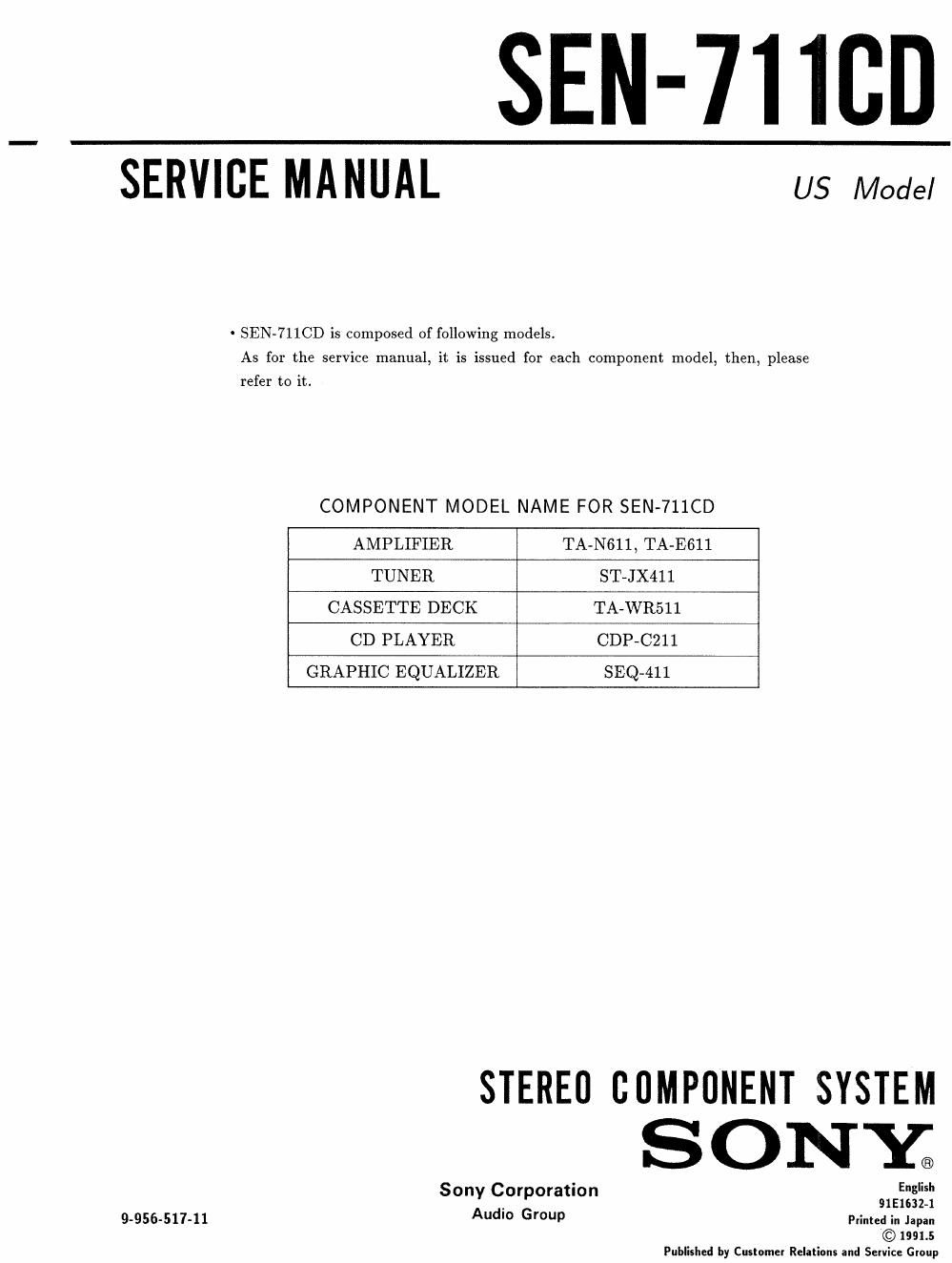 sony sen 711 cd service manual