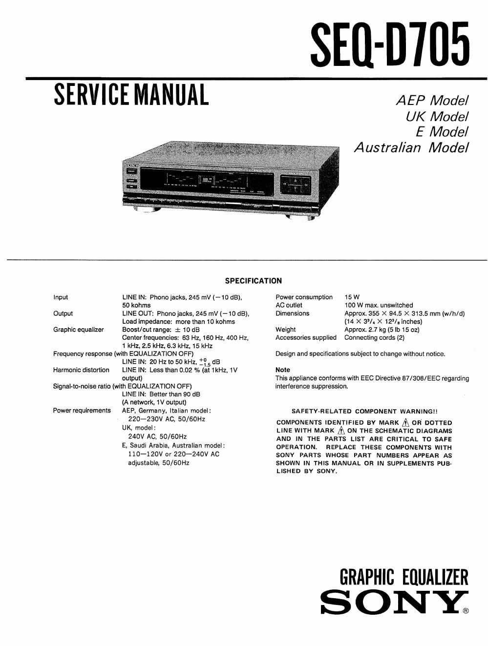 sony seq d 705 service manual