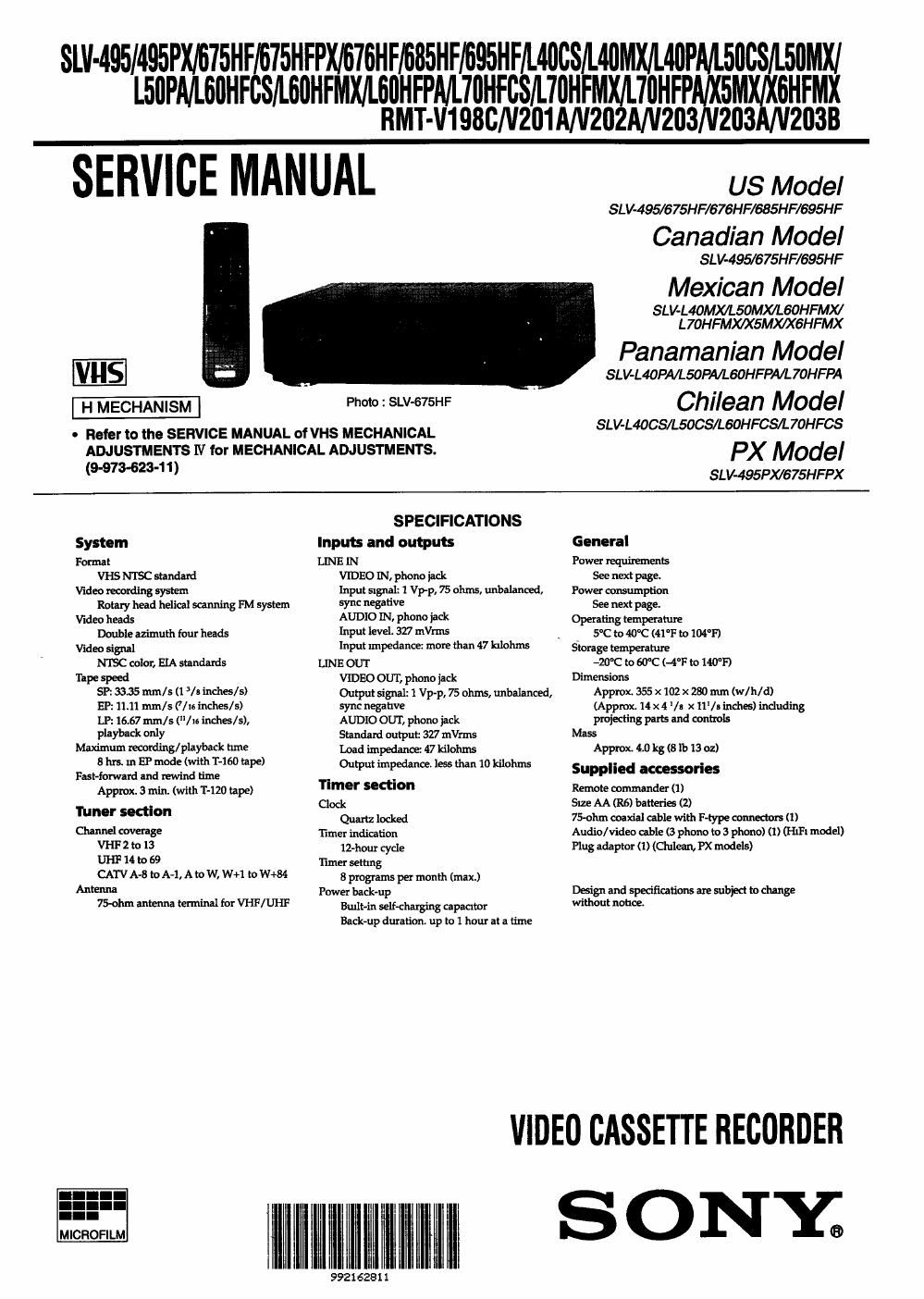 sony slv 495 px service manual