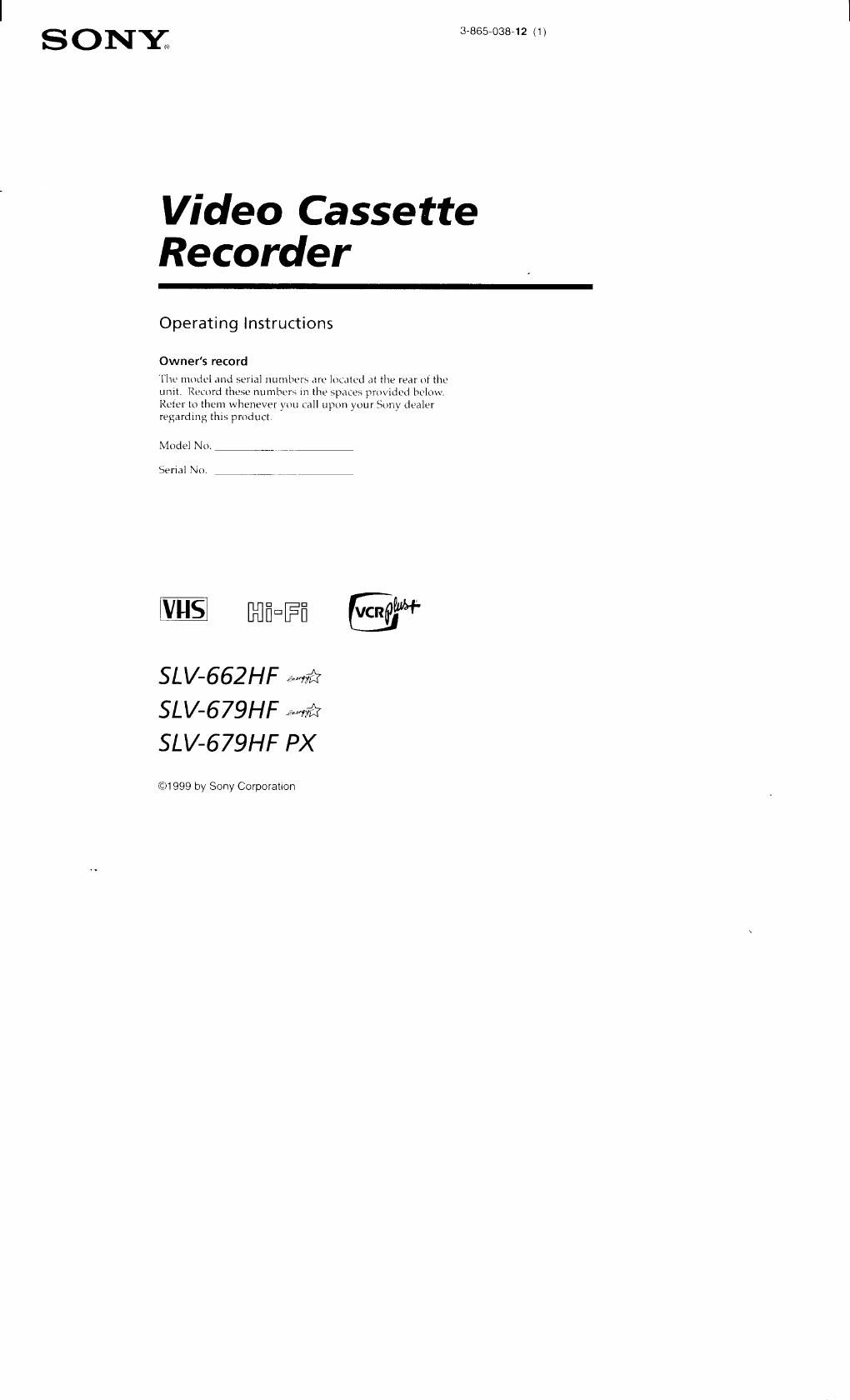 sony slv 662 hf owners manual