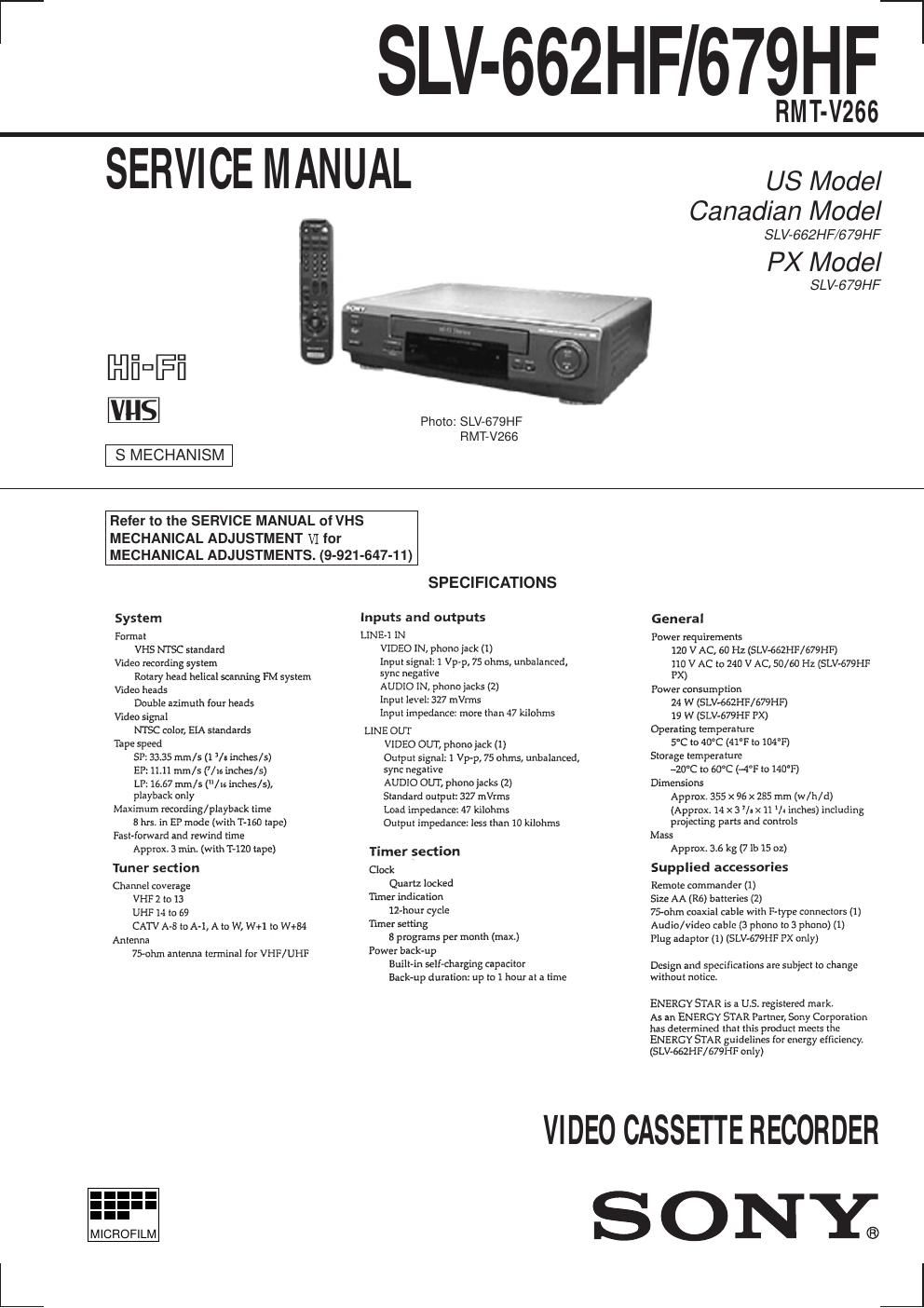 sony slv 662 hf service manual