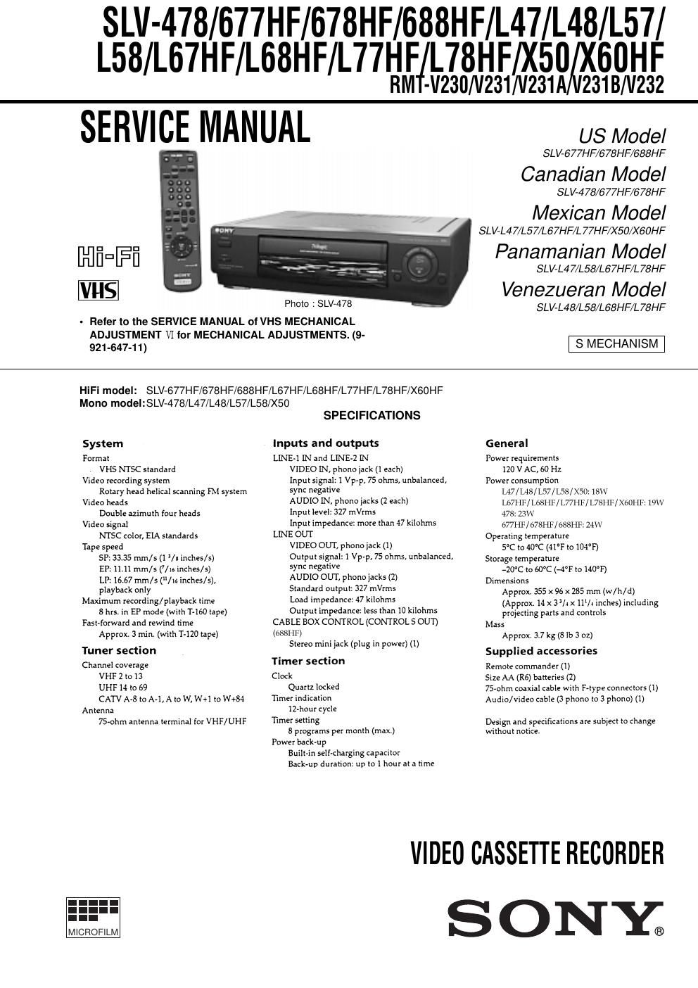 sony slv 677 hf service manual