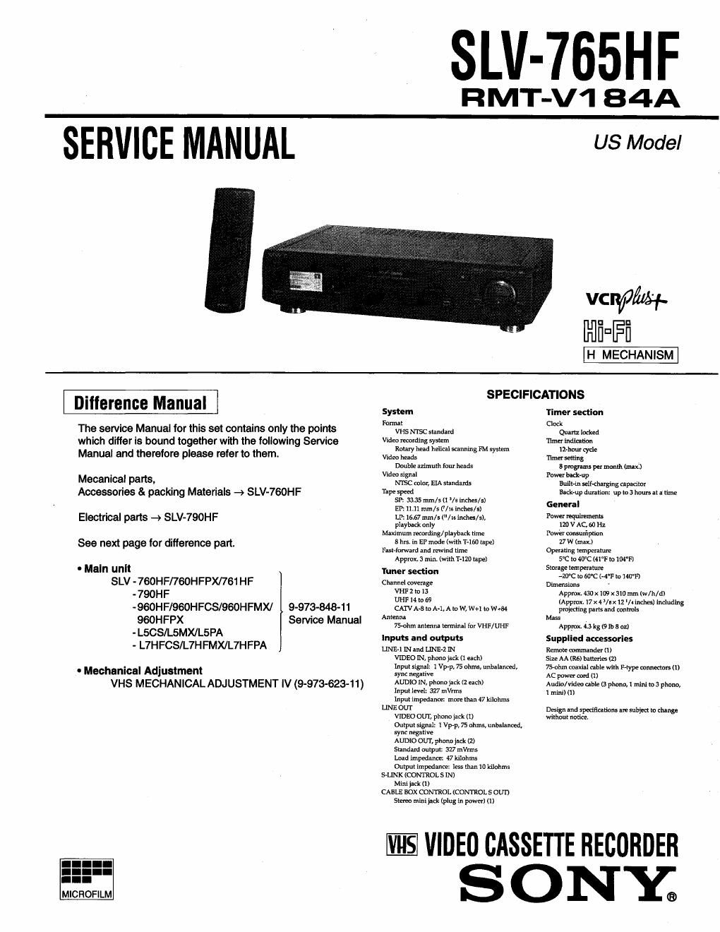 sony slv 765 hf service manual