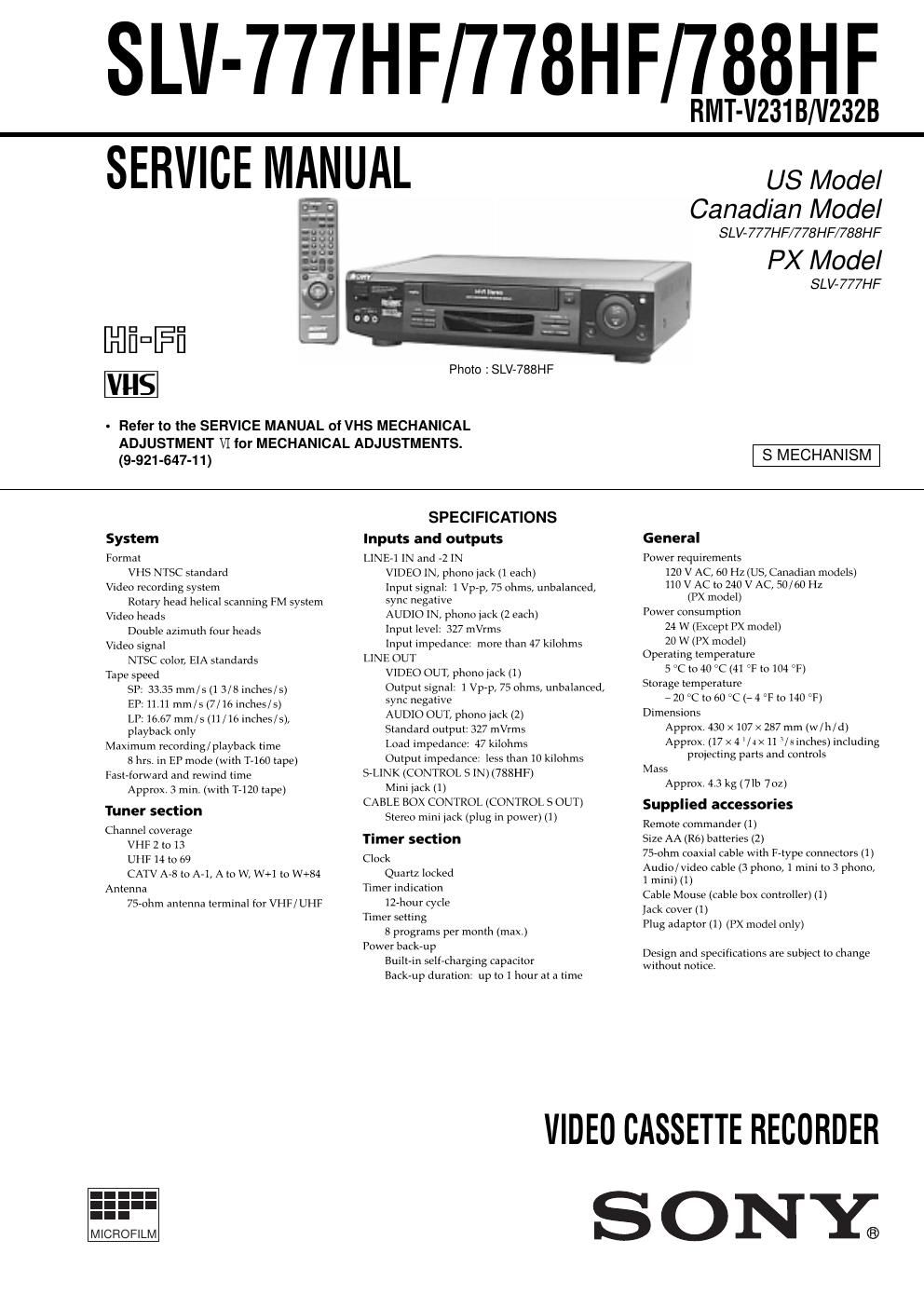 sony slv 777 hf service manual 1