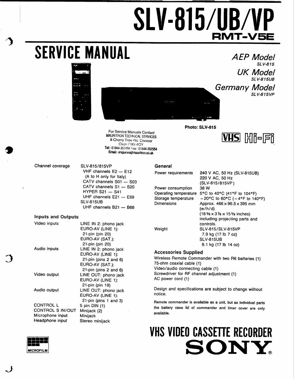 sony slv 815 service manual