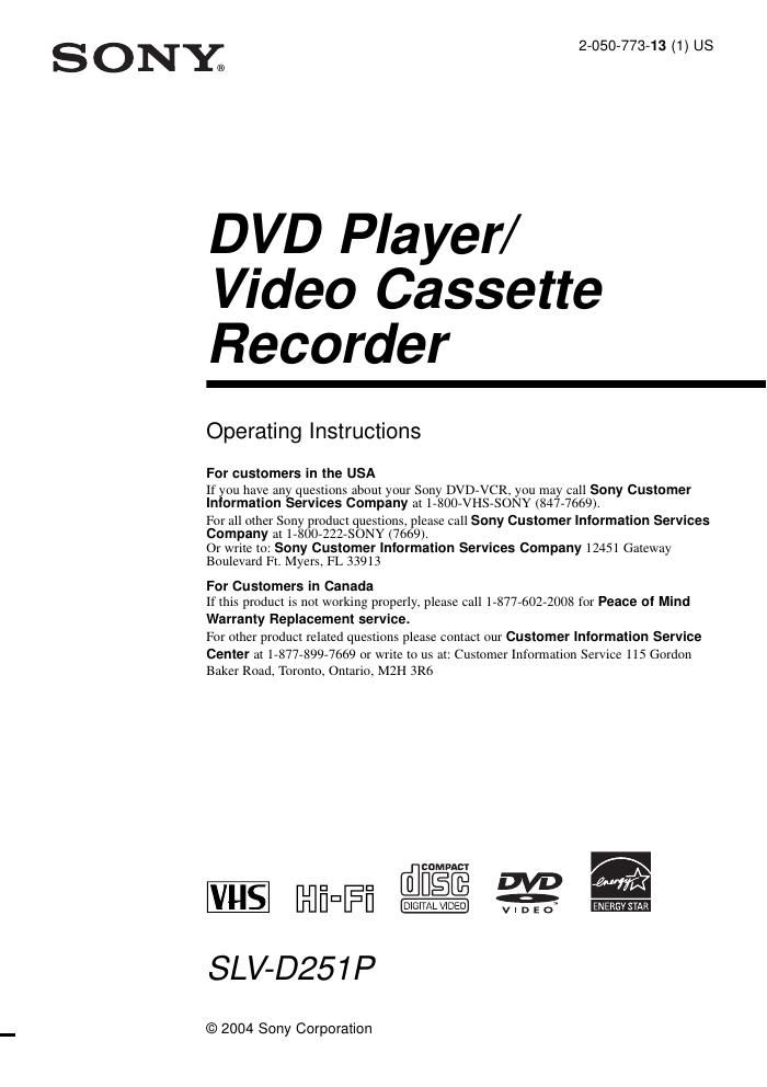 sony slv d 251 p owners manual