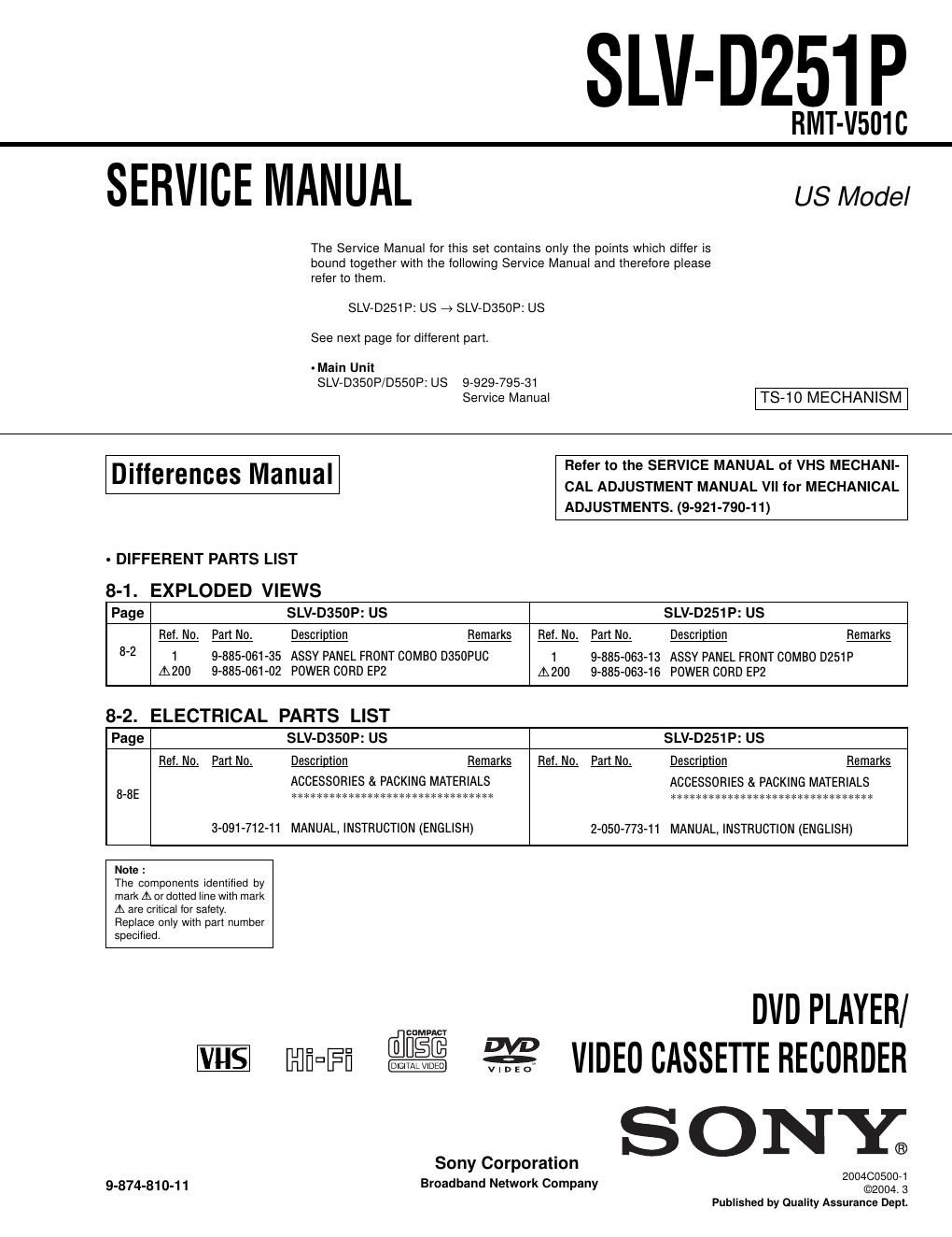 sony slv d 251 p service manual
