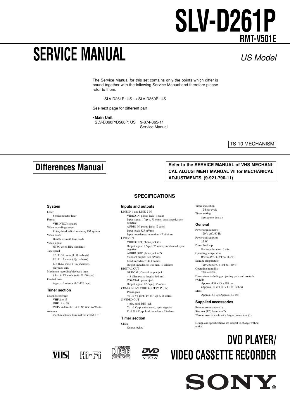 sony slv d 261 p service manual