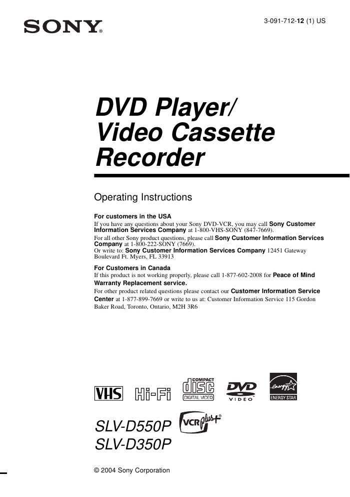 sony slv d 350 p owners manual