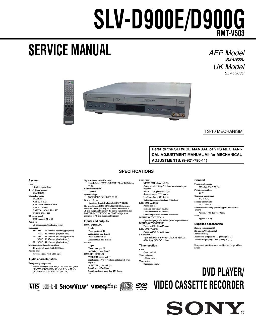 sony slv d 900 e service manual