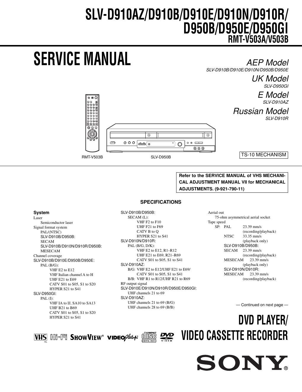 sony slv d 950 service manual