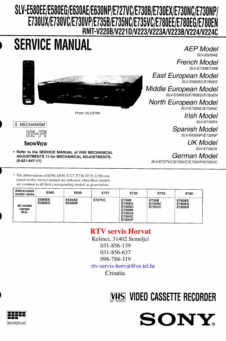 sony slv e 735 vc service manual