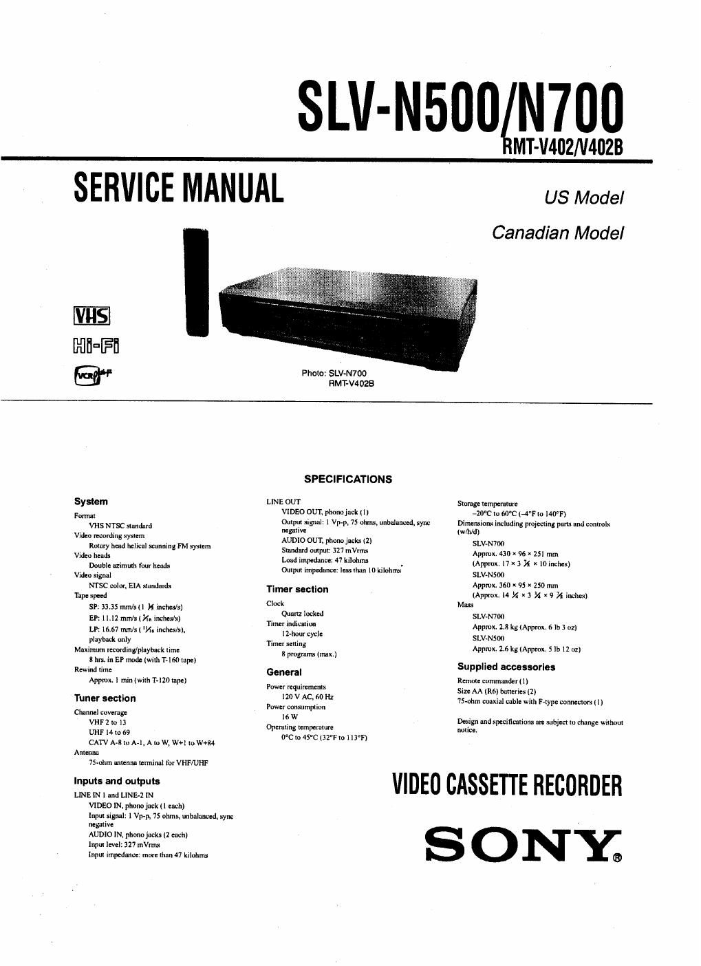 sony slv n 700 service manual