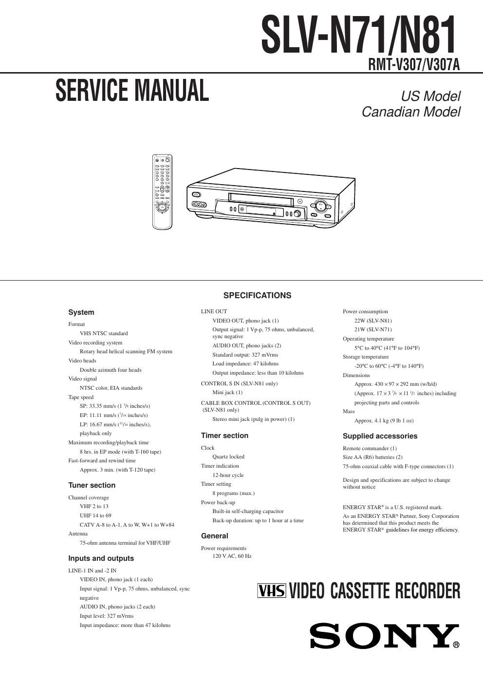 sony slv n 71 service manual