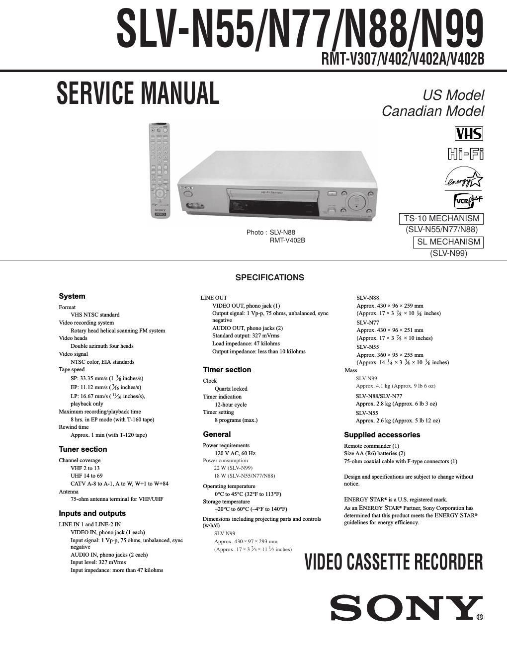 sony slv n 77 service manual