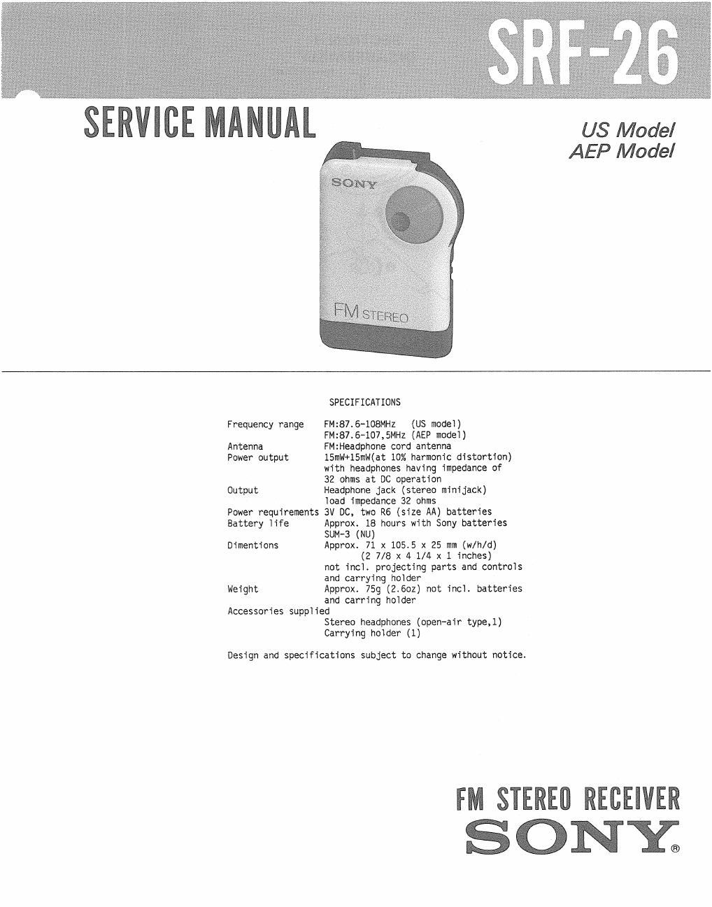 sony srf 26 service manual