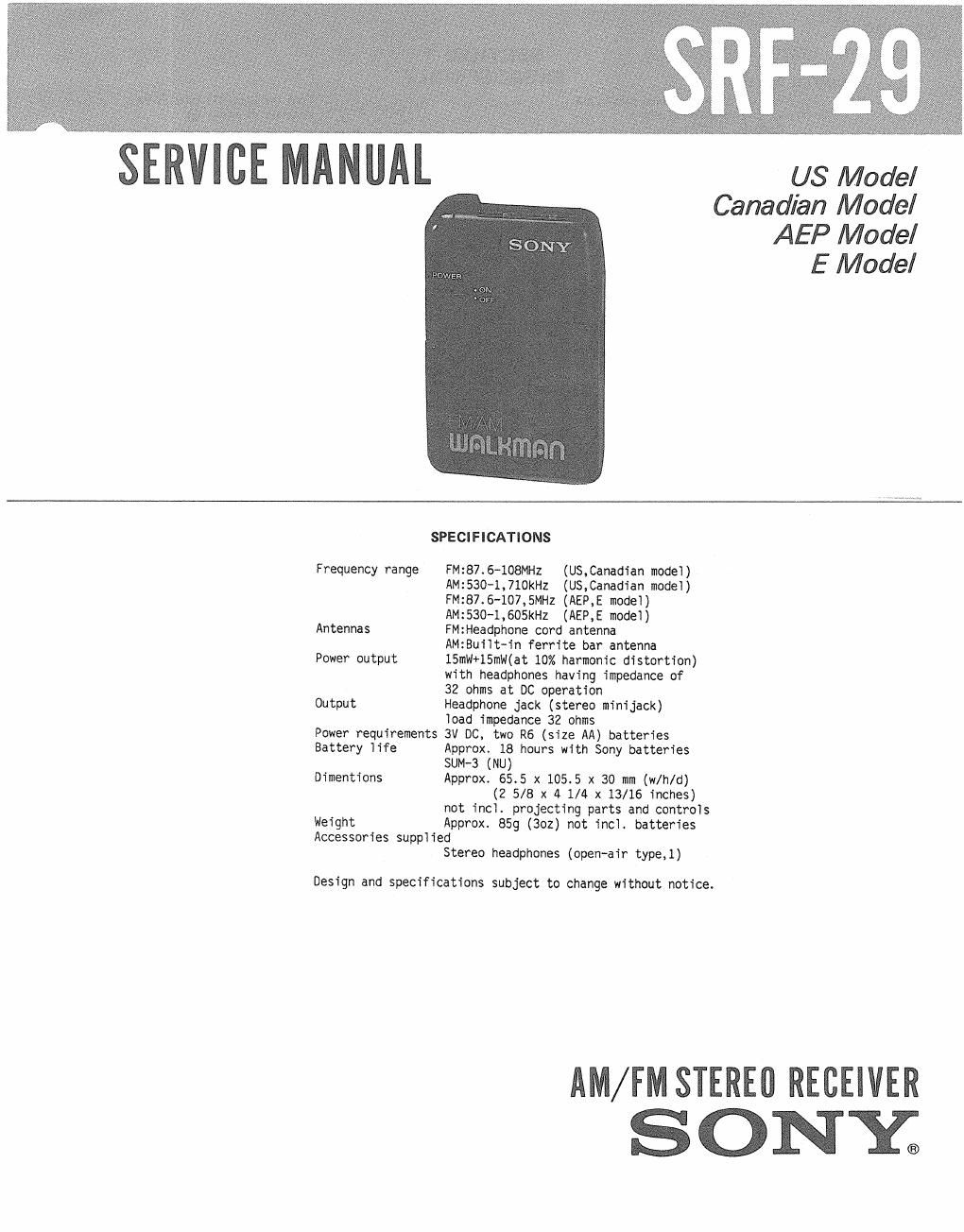 sony srf 29 service manual