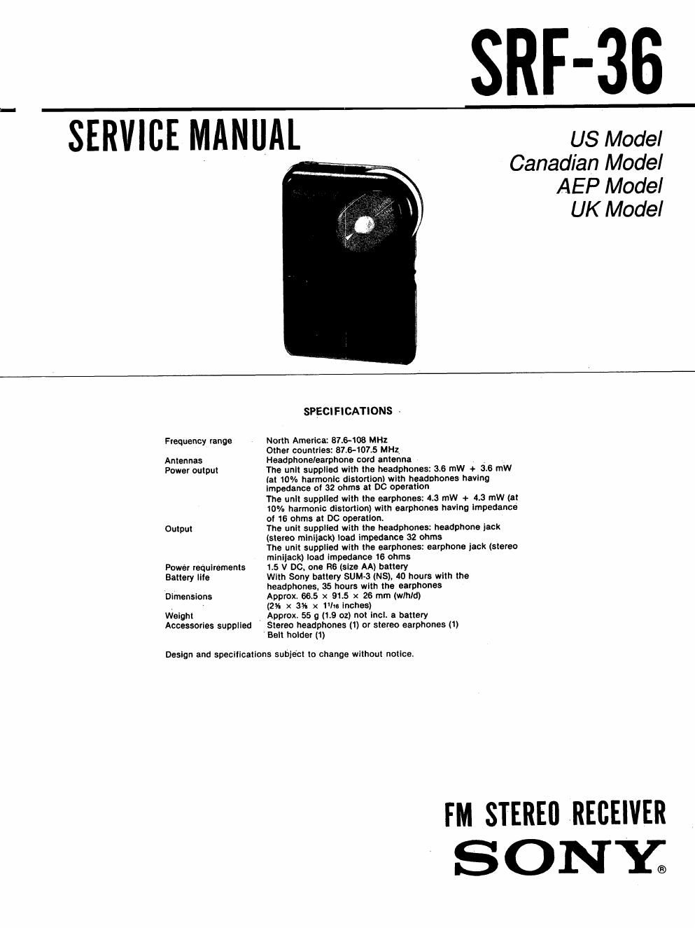sony srf 36 service manual